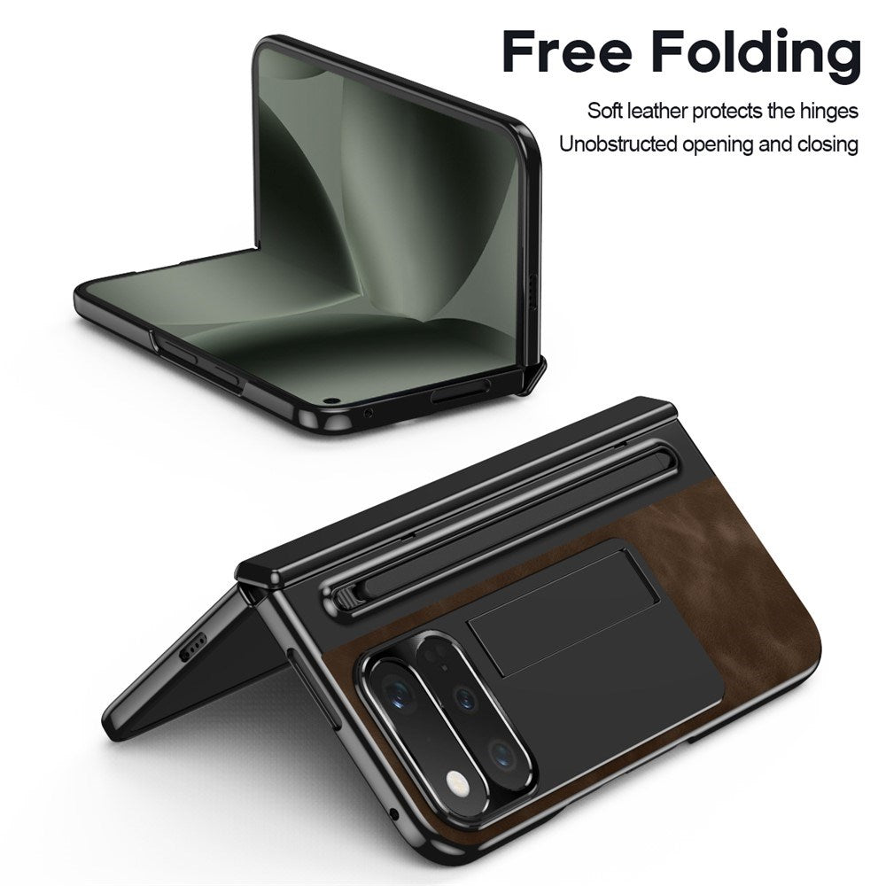 Google Pixel 11 Pro Fold EIDERWOOD Faux Leather Case with Tempered Glass - Dark Brown / Black