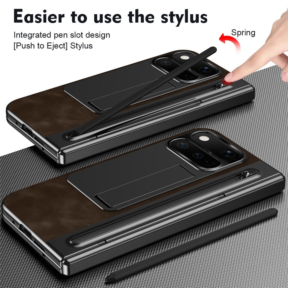 Google Pixel 11 Pro Fold EIDERWOOD Faux Leather Case with Tempered Glass - Dark Brown / Black