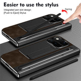 Google Pixel 11 Pro Fold EIDERWOOD Faux Leather Case with Tempered Glass - Dark Brown / Black