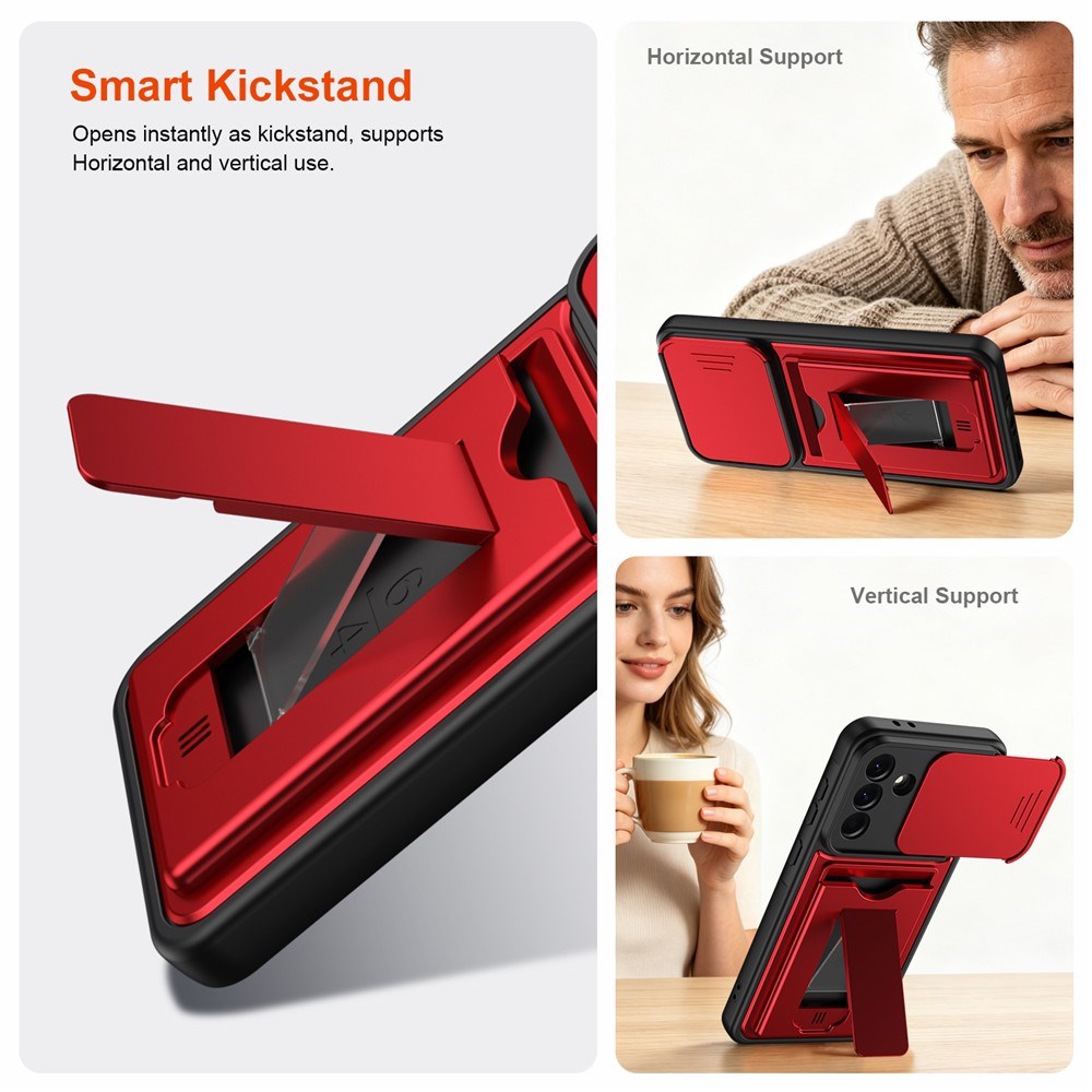 Samsung Galaxy A27 EIDERWOOD Hybrid Tough Case with Card Holder & Cam Slider - Red