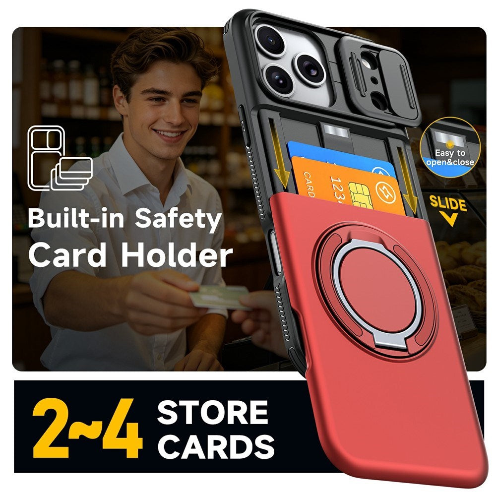 iPhone 18 Pro / 17 Pro EIDERWOOD Hybrid Tough Case with Card Holder & Cam Slider - MagSafe Compatible - Red