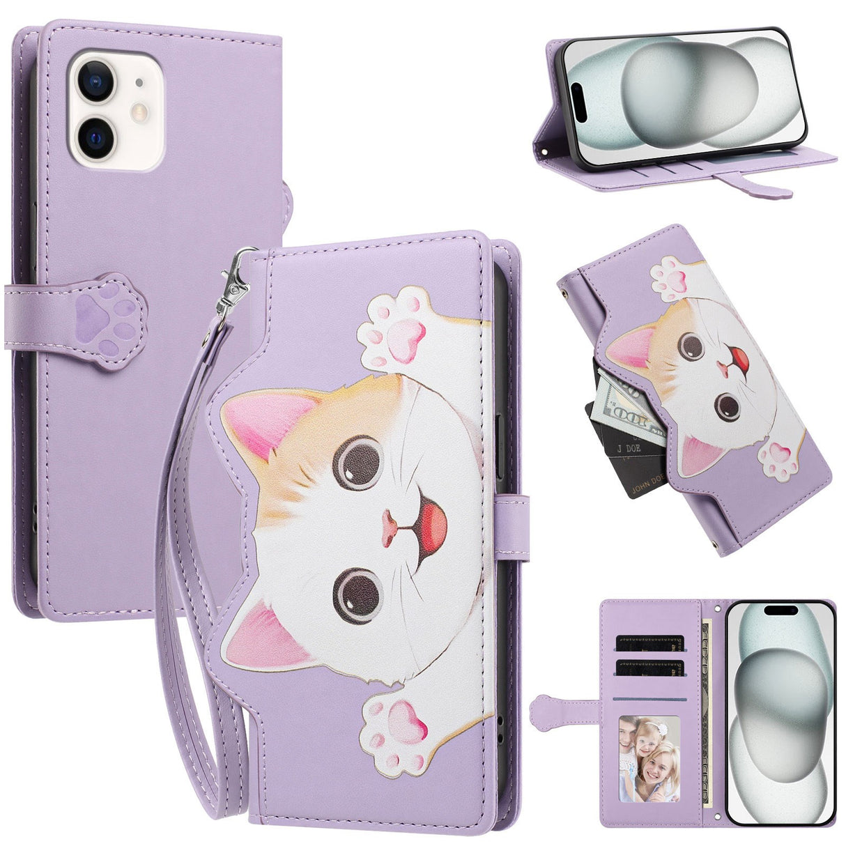 iPhone 12 / 12 Pro Flipcase with 3D Cat Ears - Card Holder & Stand Function - Purple