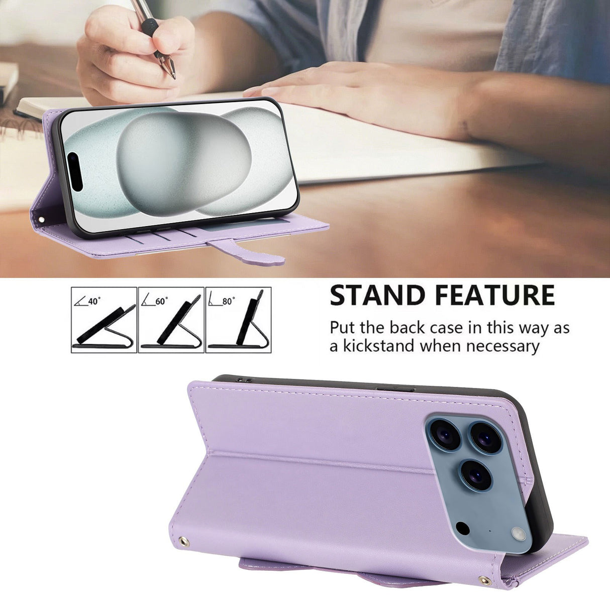 iPhone 18 Pro / 17 Pro Flipcase with 3D Cat Ears - Card Holder & Stand Function - Purple