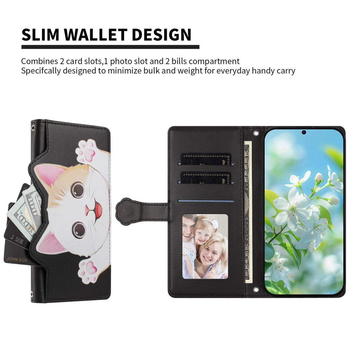 iPhone 17e / 16e Flipcase with 3D Cat Ears - Card Holder & Stand Function - Black
