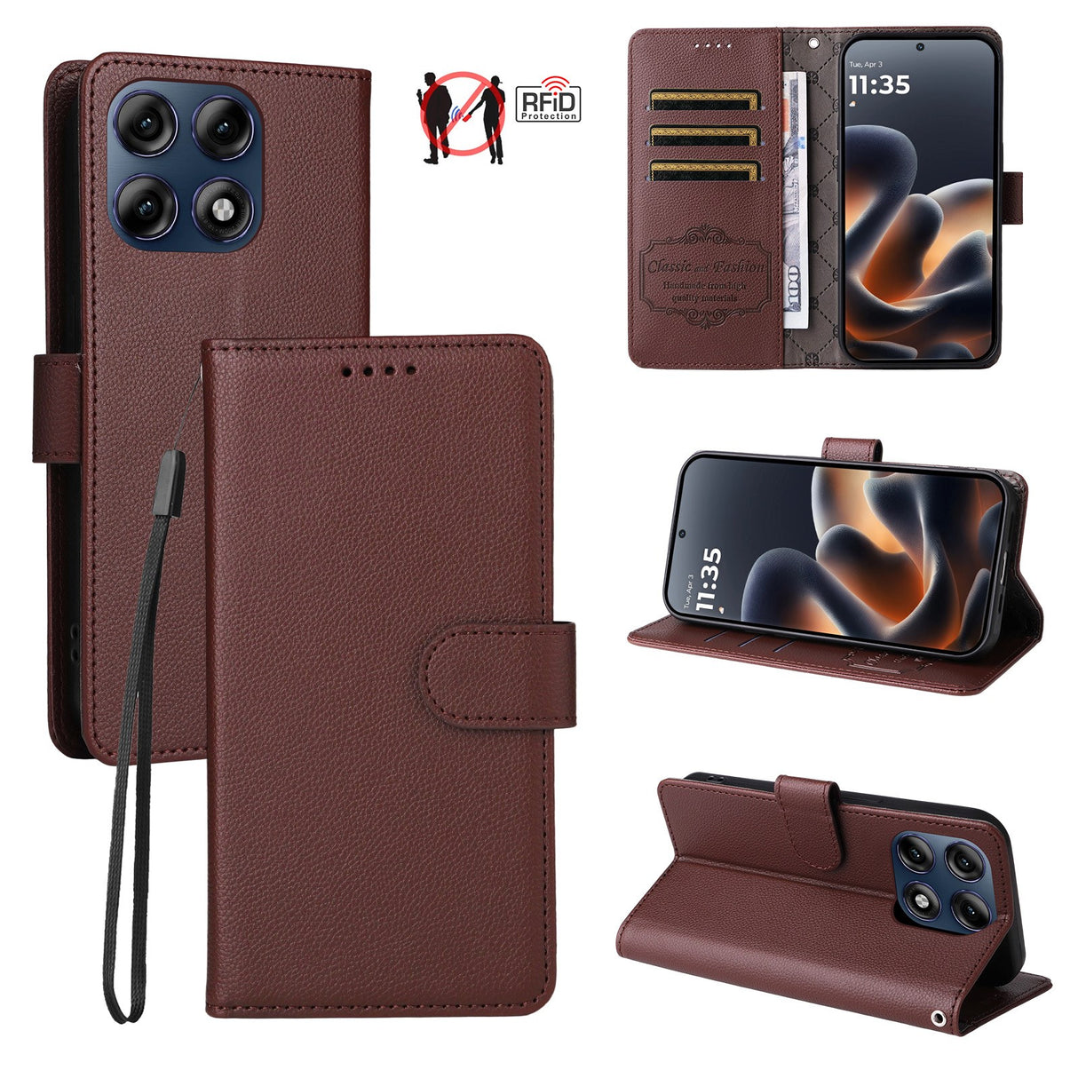 Motorola Edge 70 Pro EIDERWOOD Faux Leather Flip Case with Strap - Brown