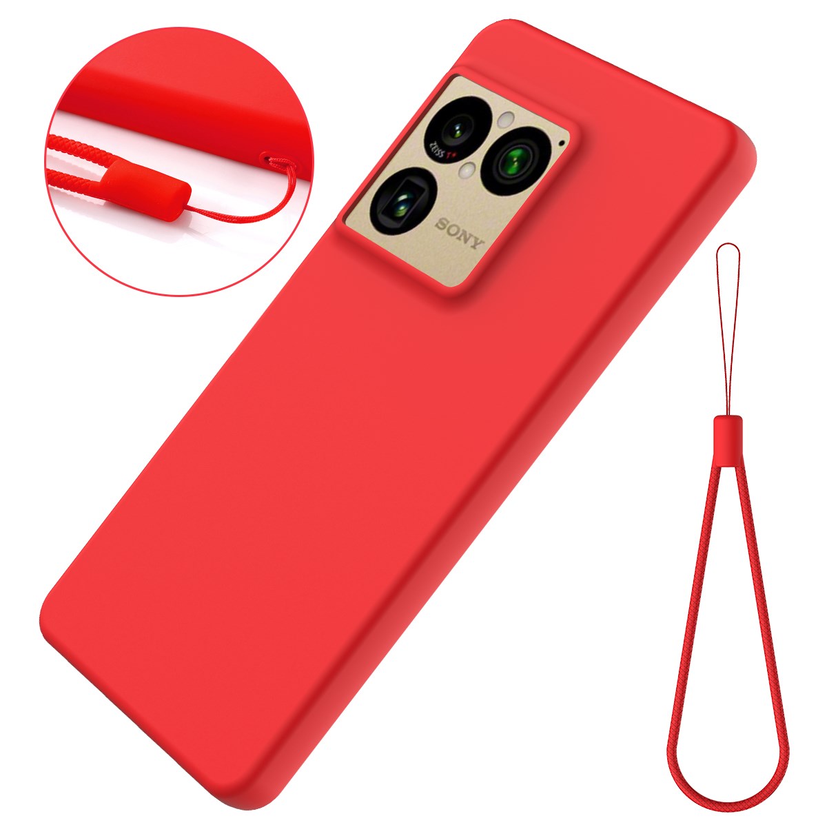 Sony Xperia 1 VIII EIDERWOOD Lined Silicone Case with Strap - Red