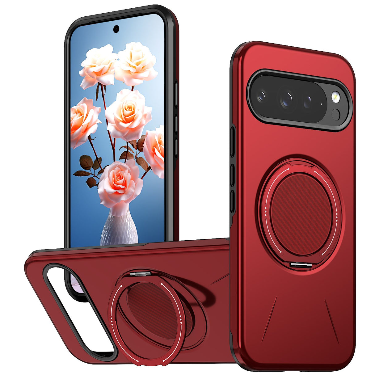 Google Pixel 11 / 11 Pro EIDERWOOD Hybrid Plastic Case with Rotating Kickstand - MagSafe Compatible - Red