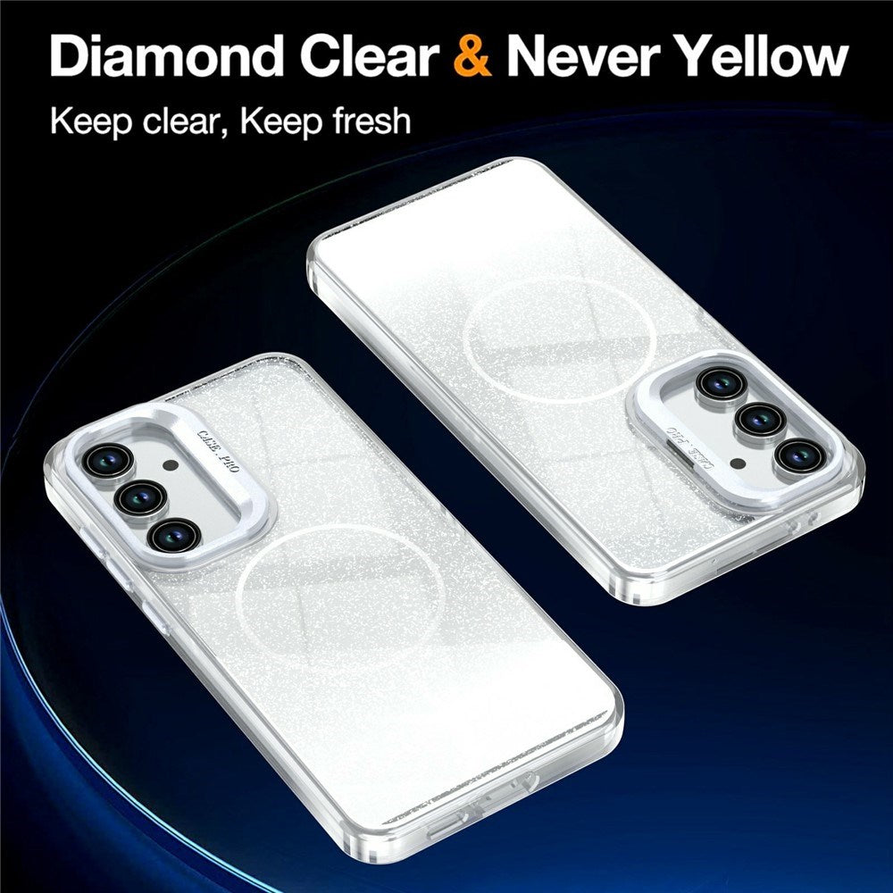 Samsung Galaxy S26 FE EIDERWOOD Hybrid Case with Glitter & Camera Kickstand - Transparent / White