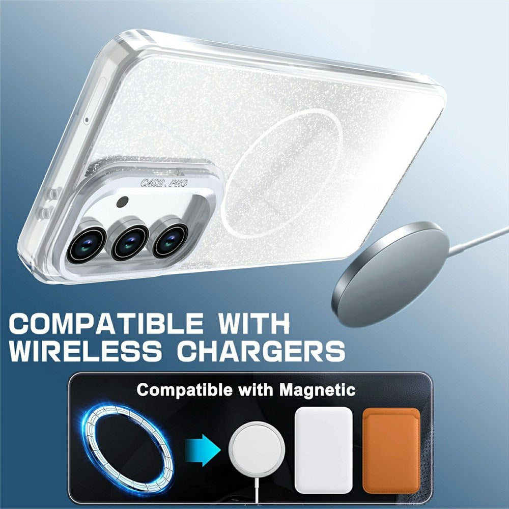 Samsung Galaxy S26 FE EIDERWOOD Hybrid Case with Glitter & Camera Kickstand - Transparent / White
