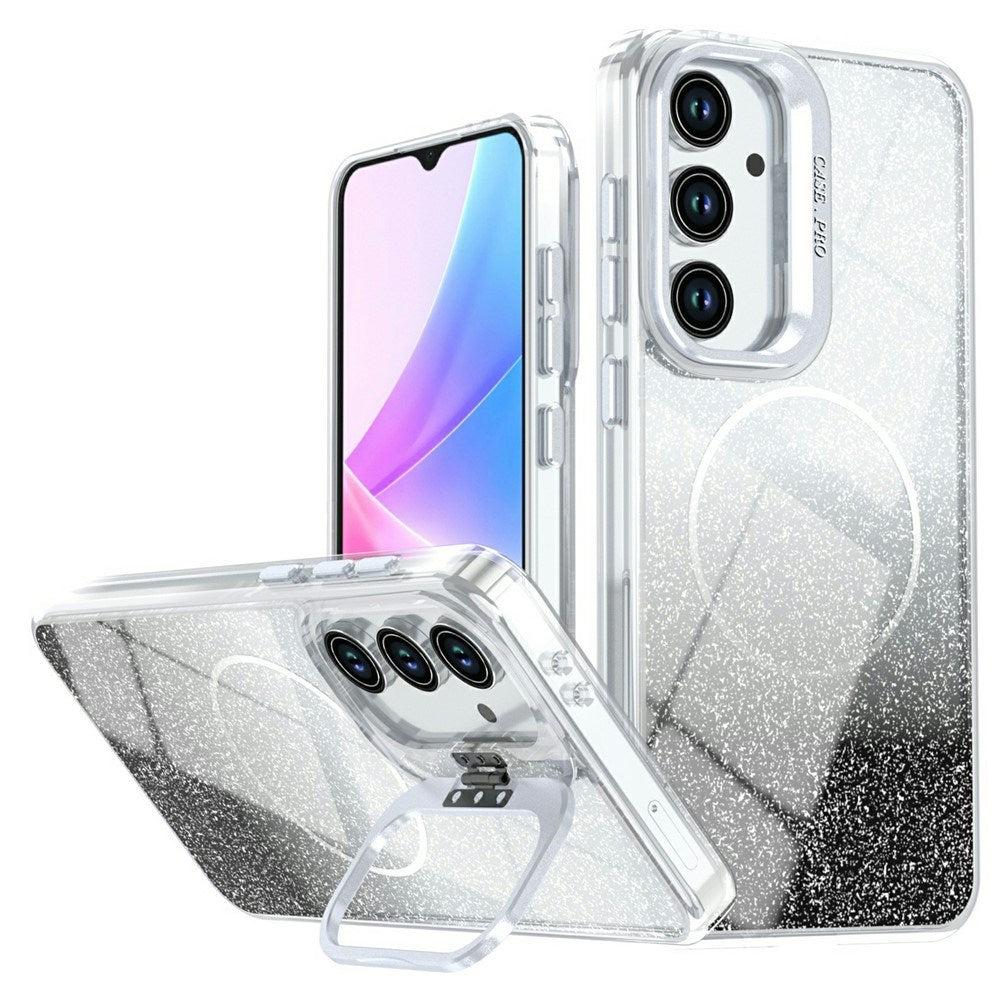 Samsung Galaxy S26 FE EIDERWOOD Hybrid Case with Glitter & Camera Kickstand - Transparent / Black