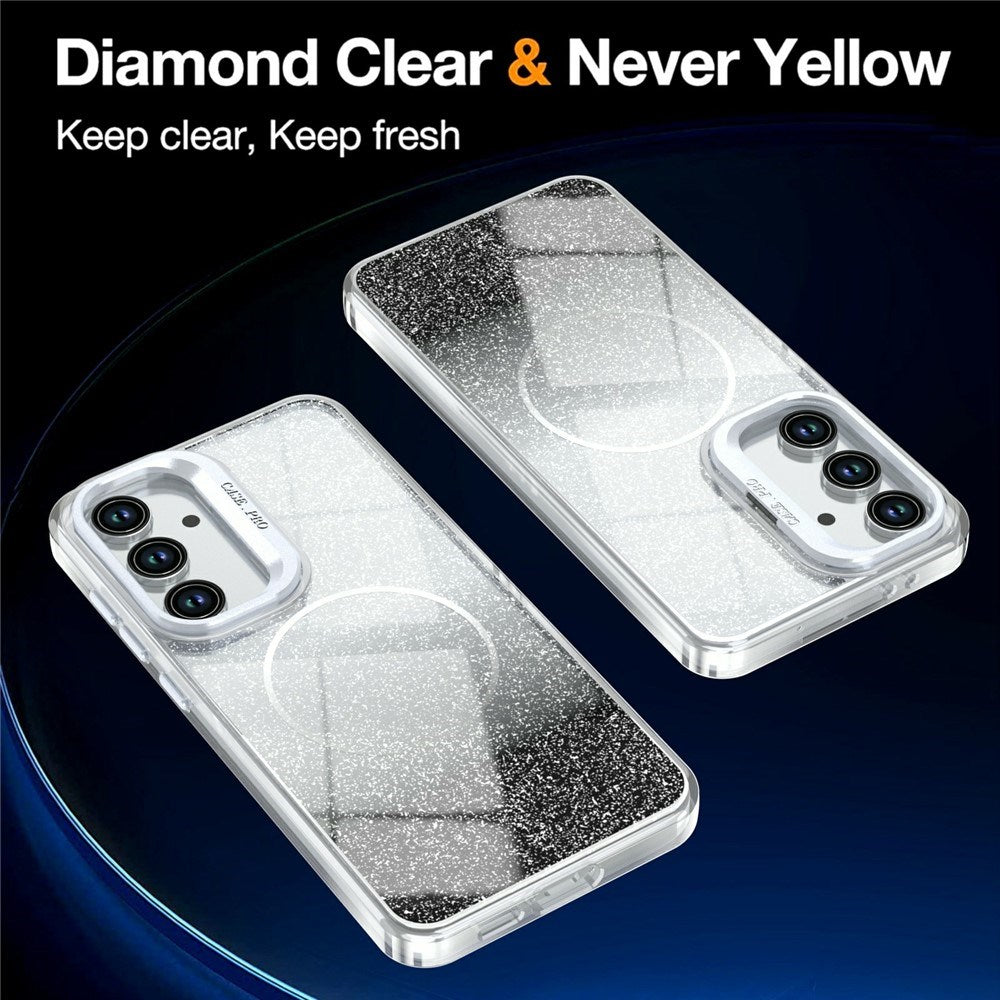 Samsung Galaxy S26 FE EIDERWOOD Hybrid Case with Glitter & Camera Kickstand - Transparent / Black