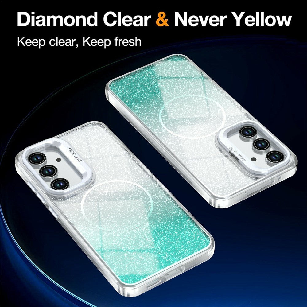 Samsung Galaxy S26 FE EIDERWOOD Hybrid Case with Glitter & Camera Kickstand - Transparent / Green