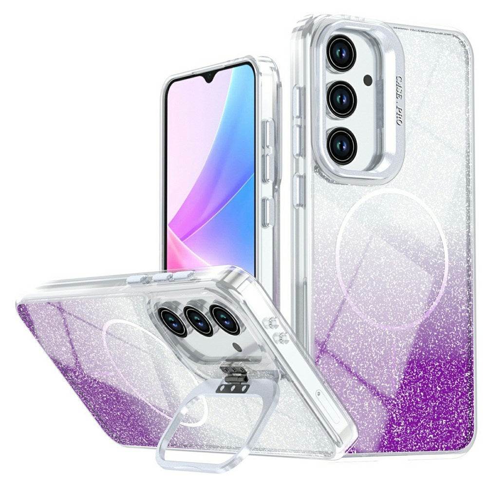 Samsung Galaxy S26 FE EIDERWOOD Hybrid Case with Glitter & Camera Kickstand - Transparent / Purple