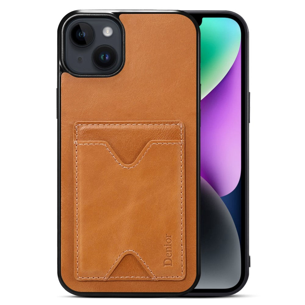 iPhone 14 Case with Card Holder & Stand Function - Brown