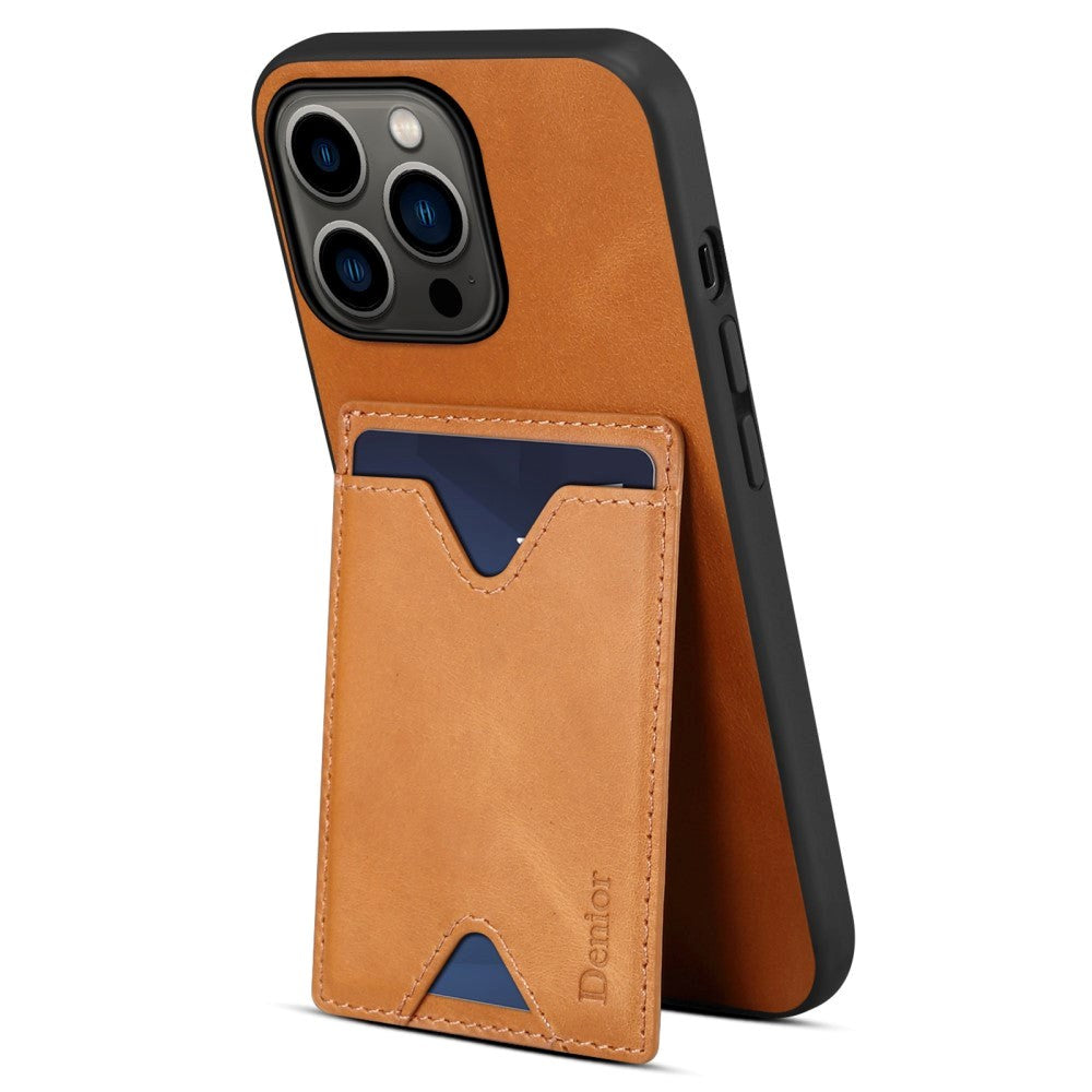 iPhone 14 Pro Case with Card Holder & Stand Function - Brown