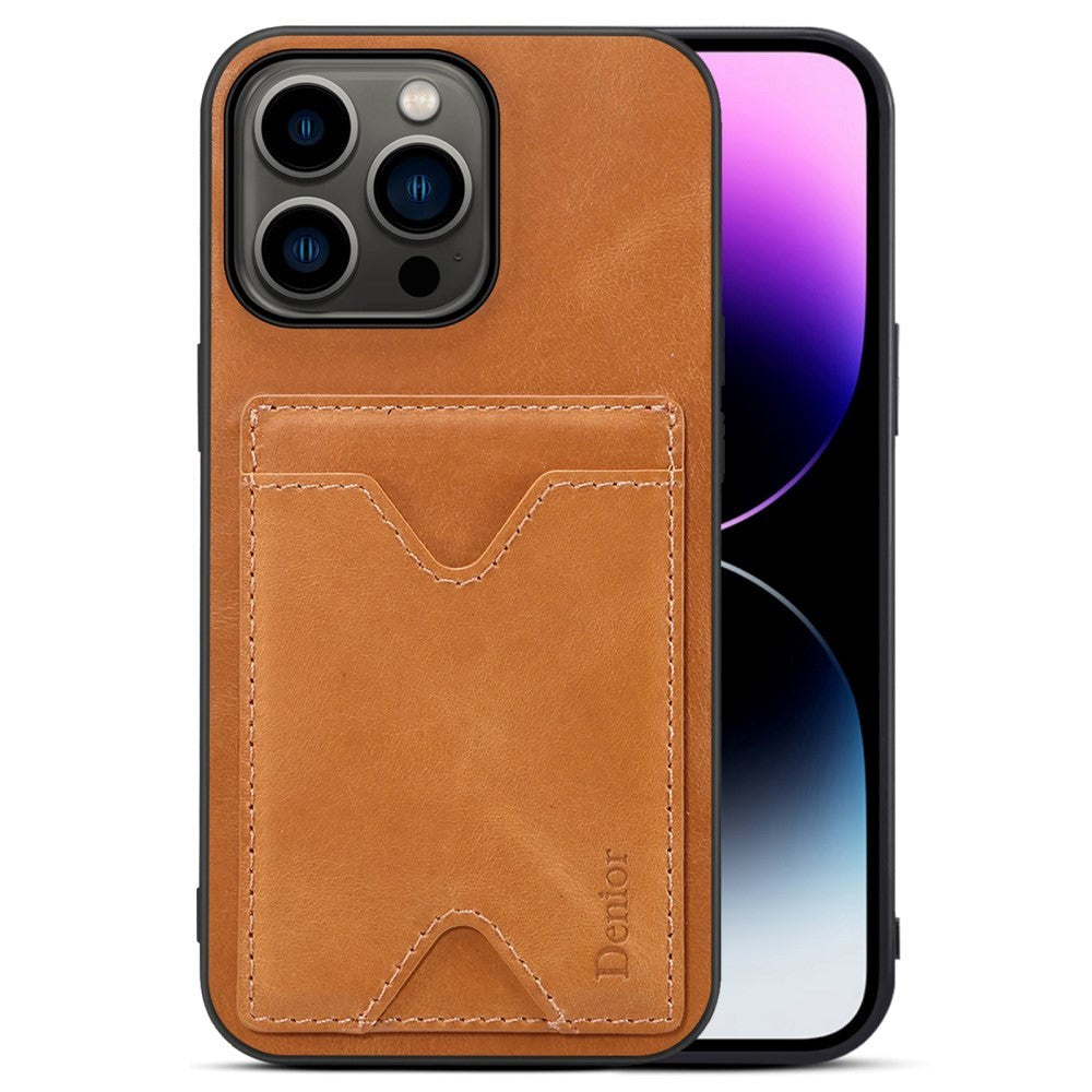 iPhone 14 Pro Case with Card Holder & Stand Function - Brown