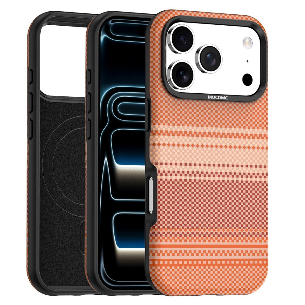 iPhone 18 Pro EIDERWOOD Case with Patterned Faux Leather Back - MagSafe Compatible - Orange
