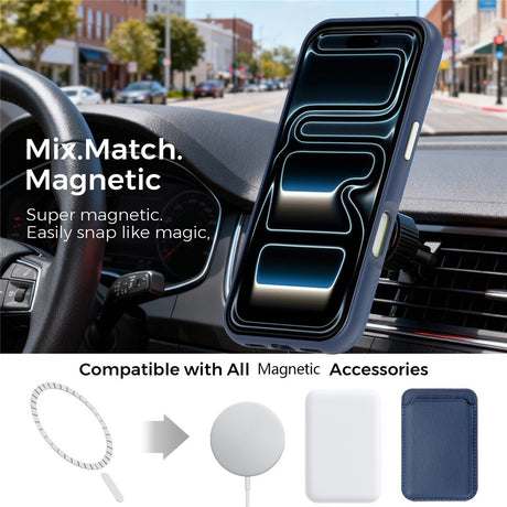 iPhone 18 Pro EIDERWOOD Faux Leather Back Case with Detachable Card Holder - MagSafe Compatible - Blue