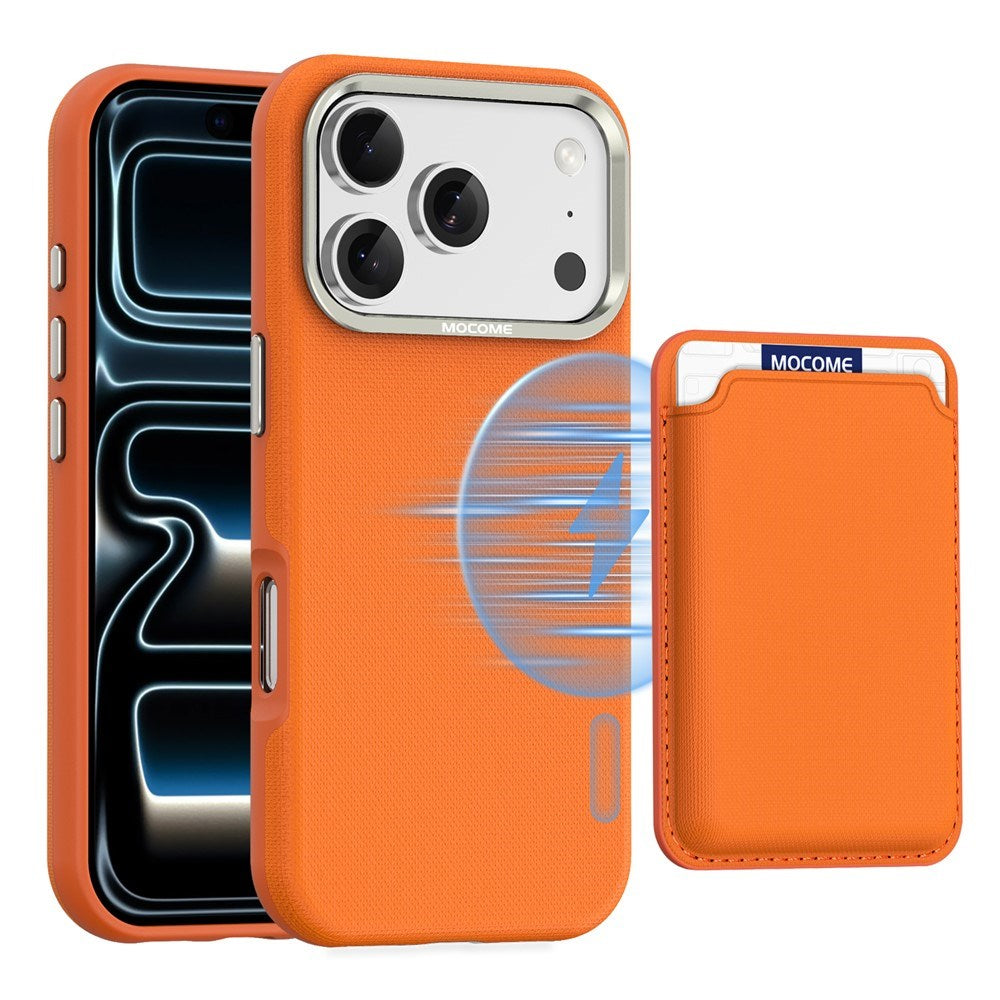 iPhone 18 Pro EIDERWOOD Faux Leather Back Case with Detachable Card Holder - MagSafe Compatible - Orange