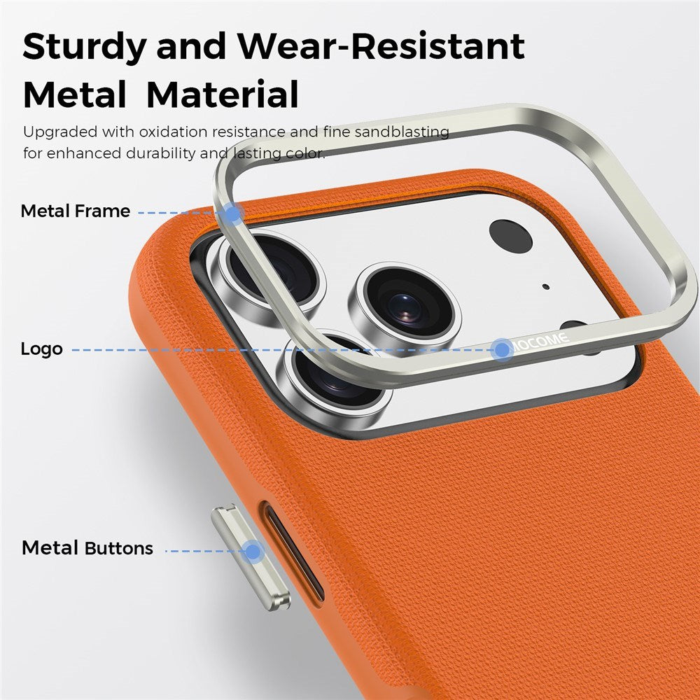 iPhone 18 Pro EIDERWOOD Faux Leather Back Case with Detachable Card Holder - MagSafe Compatible - Orange
