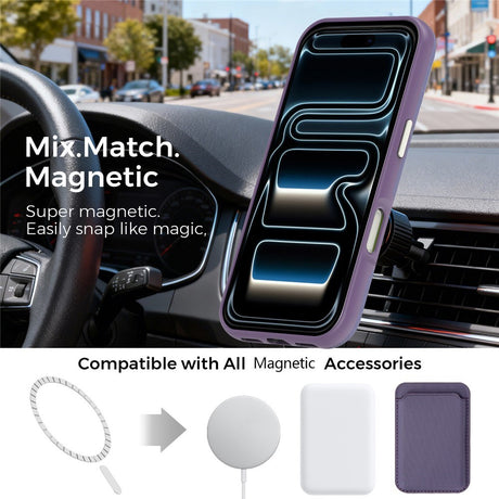 iPhone 18 Pro EIDERWOOD Faux Leather Back Case with Detachable Card Holder - MagSafe Compatible - Purple