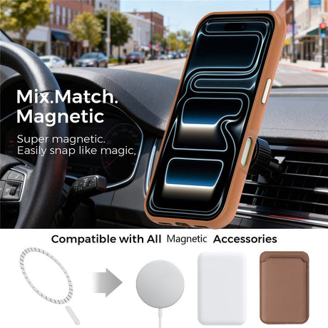 iPhone 18 Pro EIDERWOOD Faux Leather Back Case with Detachable Card Holder - MagSafe Compatible - Brown