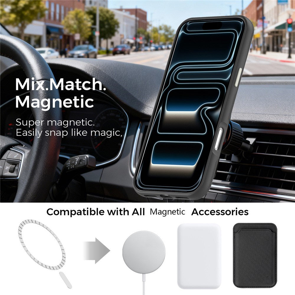 iPhone 18 Pro Max EIDERWOOD Faux Leather Back Case with Detachable Card Holder - MagSafe Compatible - Black