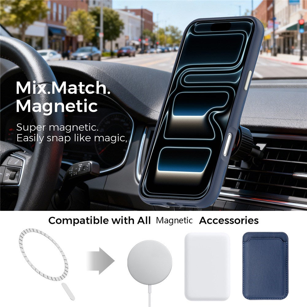 iPhone 18 Pro Max EIDERWOOD Faux Leather Back Case with Detachable Card Holder - MagSafe Compatible - Blue