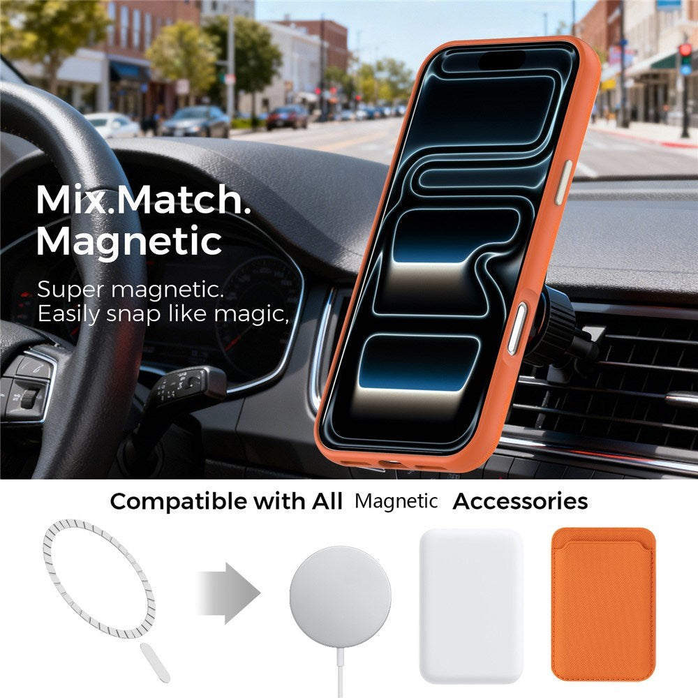 iPhone 18 Pro Max EIDERWOOD Faux Leather Back Case with Detachable Card Holder - MagSafe Compatible - Orange