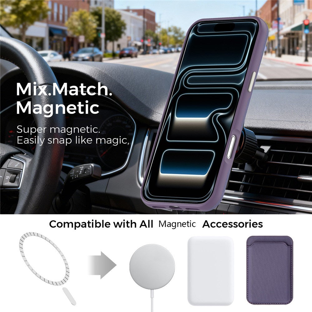 iPhone 18 Pro Max EIDERWOOD Faux Leather Back Case with Detachable Card Holder - MagSafe Compatible - Purple