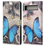 Google Pixel 7A Leather Case w. Wallet & Stand Function - Blue Butterfly