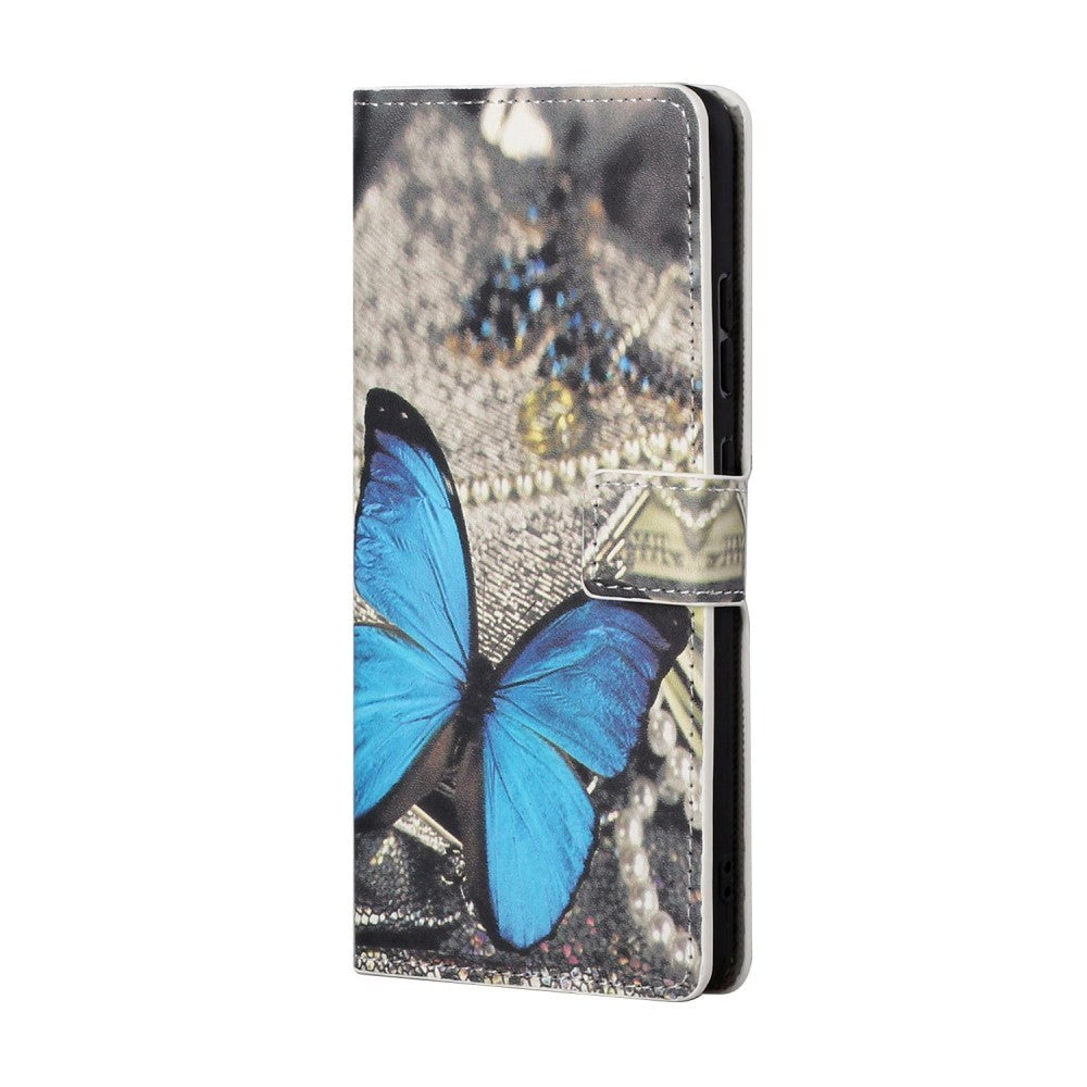 Google Pixel 7A Leather Case w. Wallet & Stand Function - Blue Butterfly