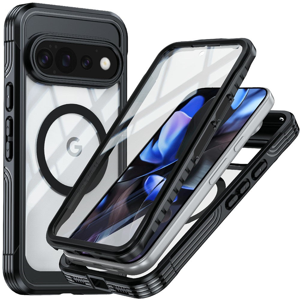 Google Pixel 11 Pro XL Shockproof Case with Built-in Screen Protector - Transparent / Black