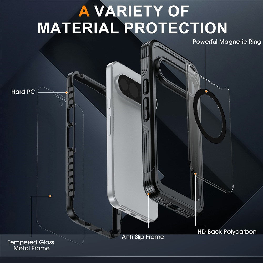 Google Pixel 11 Pro XL Shockproof Case with Built-in Screen Protector - Transparent / Black
