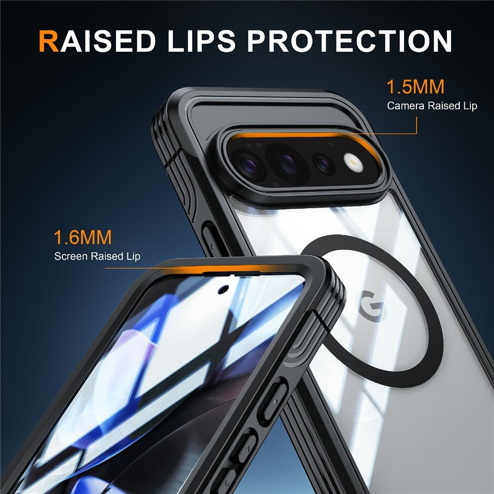 Google Pixel 11 Pro XL Shockproof Case with Built-in Screen Protector - Transparent / Black