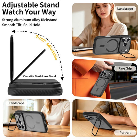 iPhone 18 Pro Max / 17 Pro Max Hybrid Plastic Case w. Shock-Absorbing Edges & Kickstand - MagSafe Compatible - Black