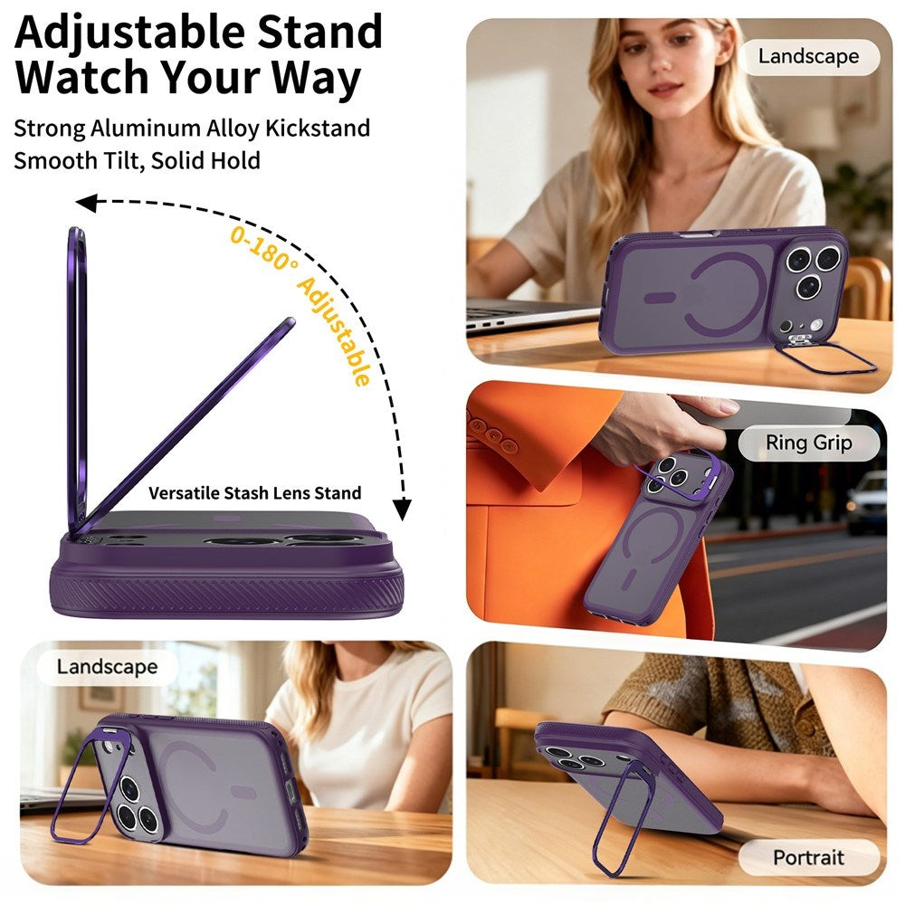 iPhone 18 Pro Max / 17 Pro Max Hybrid Plastic Case w. Shock-Absorbing Edges & Kickstand - MagSafe Compatible - Purple