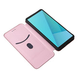 Sony Xperia 10 VIII EIDERWOOD Artificial Leather Case with Carbon Fibre Texture and Kickstand Strop - Pink