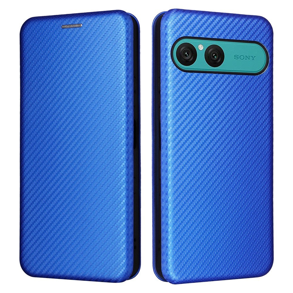 Sony Xperia 10 VIII EIDERWOOD Artificial Leather Case with Carbon Fibre Texture and Kickstand Strop - Blue