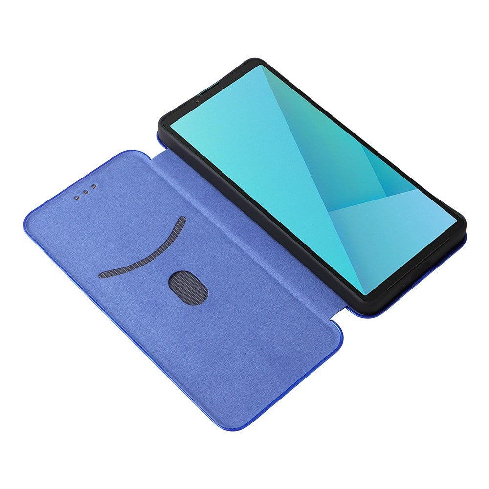 Sony Xperia 10 VIII EIDERWOOD Artificial Leather Case with Carbon Fibre Texture and Kickstand Strop - Blue