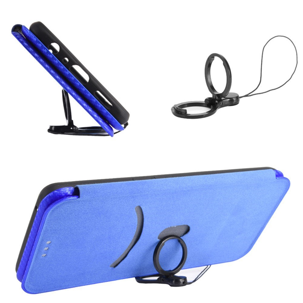 Sony Xperia 10 VIII EIDERWOOD Artificial Leather Case with Carbon Fibre Texture and Kickstand Strop - Blue