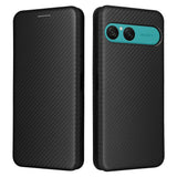 Sony Xperia 10 VIII EIDERWOOD Artificial Leather Case with Carbon Fibre Texture and Kickstand Strop - Black