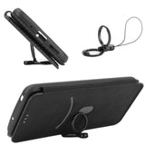 Sony Xperia 10 VIII EIDERWOOD Artificial Leather Case with Carbon Fibre Texture and Kickstand Strop - Black