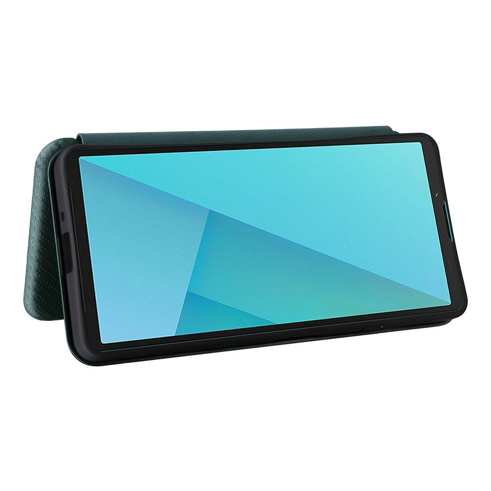 Sony Xperia 10 VIII EIDERWOOD Artificial Leather Case with Carbon Fibre Texture and Kickstand Strop - Green