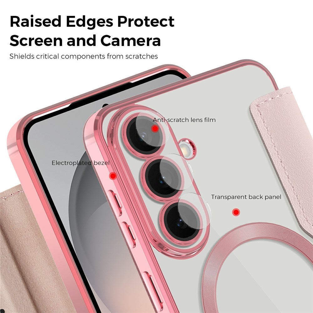 Samsung Galaxy S26 FE EIDERWOOD Flip Case with RFID Blocking and Camera Lens Protection - Pink / Transparent