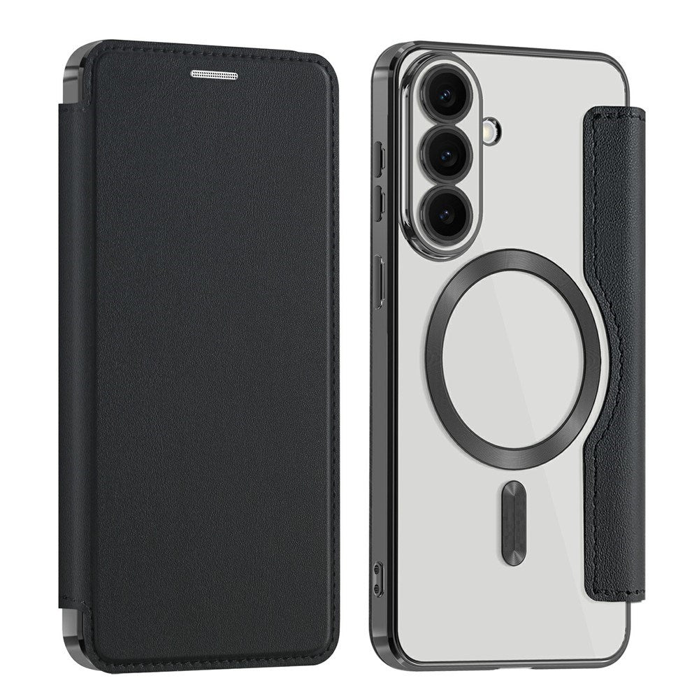 Samsung Galaxy S26 FE EIDERWOOD Flip Case with RFID Blocking and Camera Lens Protection - Black / Transparent