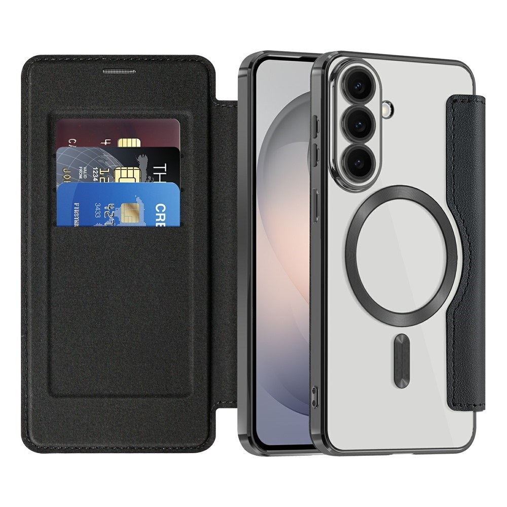Samsung Galaxy S26 FE EIDERWOOD Flip Case with RFID Blocking and Camera Lens Protection - Black / Transparent