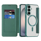 Samsung Galaxy S26 FE EIDERWOOD Flip Case with RFID Blocking and Camera Lens Protection - Green / Transparent