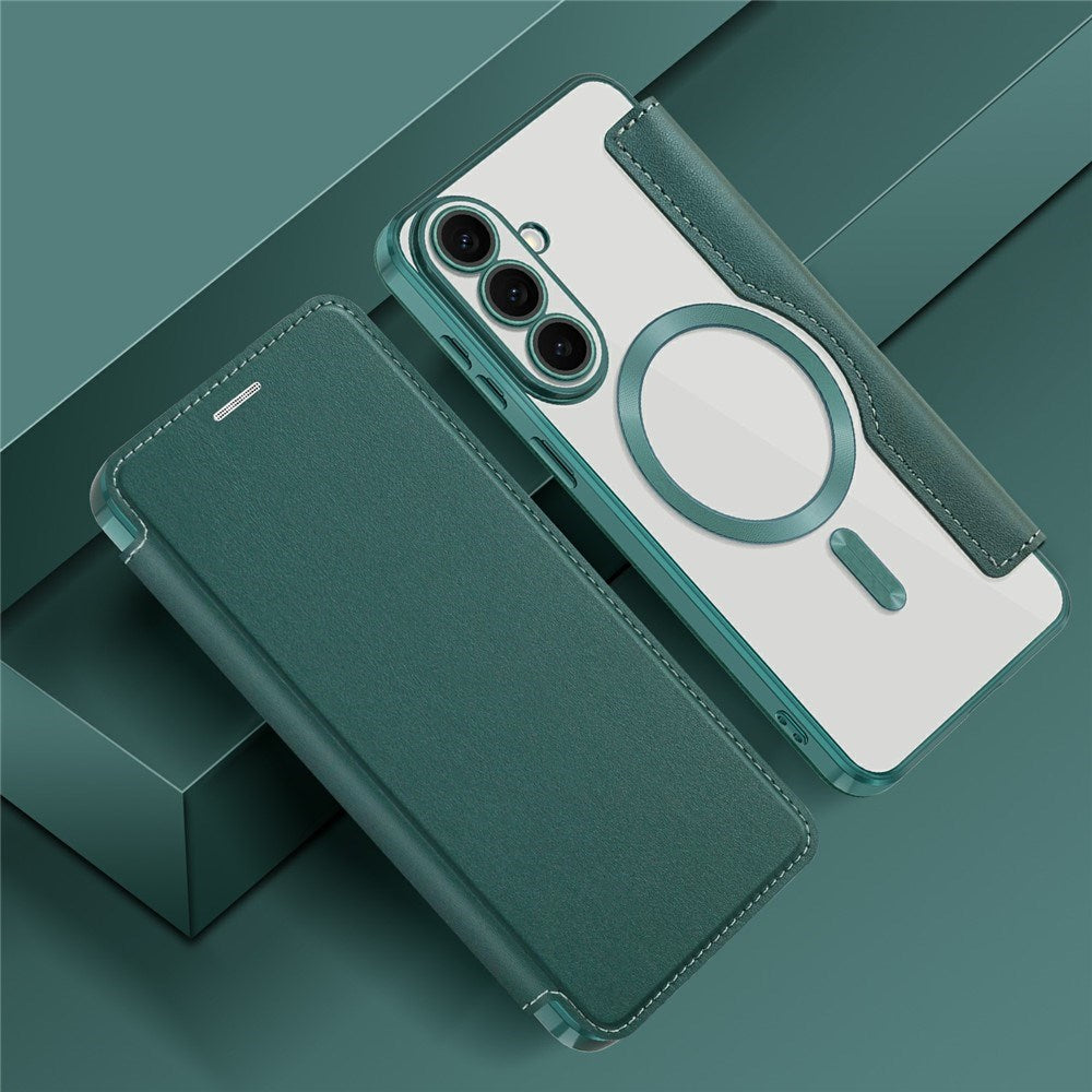 Samsung Galaxy S26 FE EIDERWOOD Flip Case with RFID Blocking and Camera Lens Protection - Green / Transparent