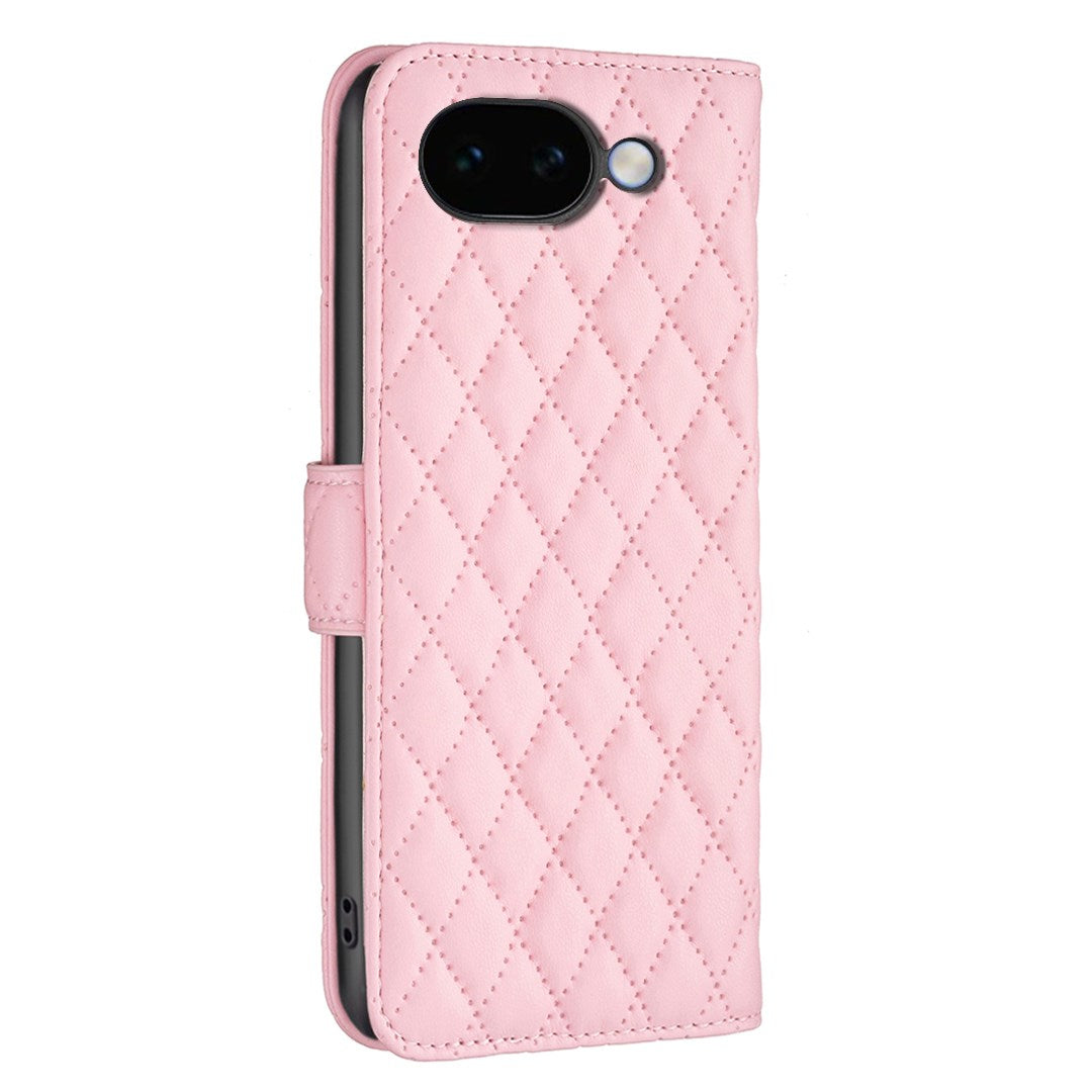 Google Pixel 11a EIDERWOOD Textured Faux Leather Flip Case with Card Holder & Stand Function - Pink